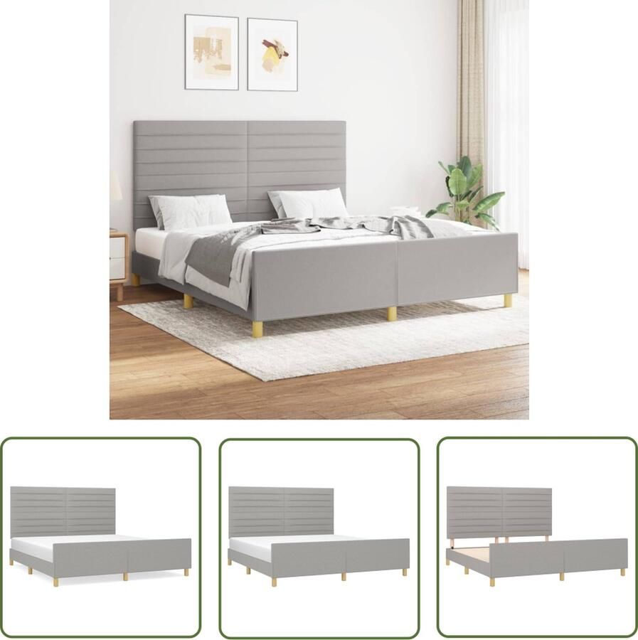 The Living Store Bedframe Comfort Bedframe 203 x 166 x 118 128 cm Lichtgrijs Bed Frame Boxspring Tweepersoons Bed Grijs Bed Comfortabel Bed