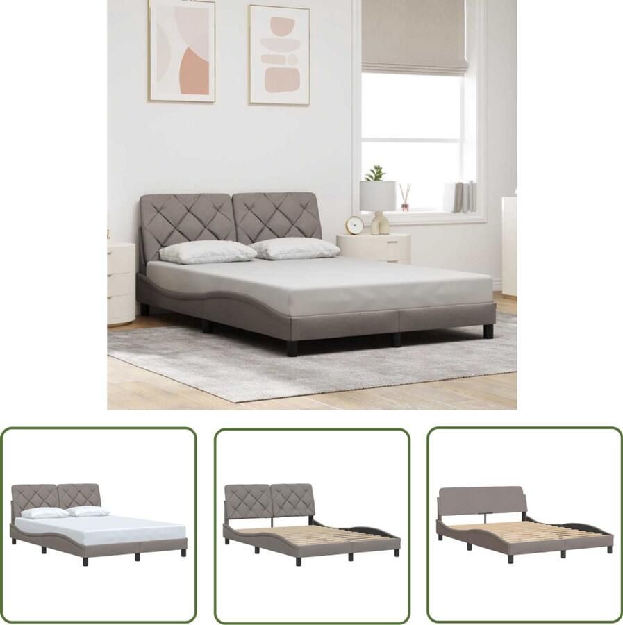 VidaXL Boxspring Bed Frame Bedframe zonder matras stof taupe 140x190 cm Tweepersoonsbed Slaapcomfort Slaapkamerstijl