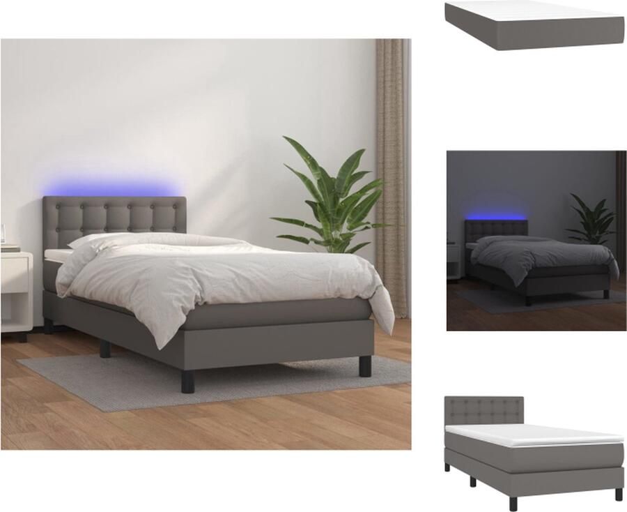 VidaXL Boxspring Grijs Bedframe met Verstelbaar Hoofdbord Pocketvering Matras Huidvriendelijk Topmatras Inclusief LED-strip Bed - Foto 2