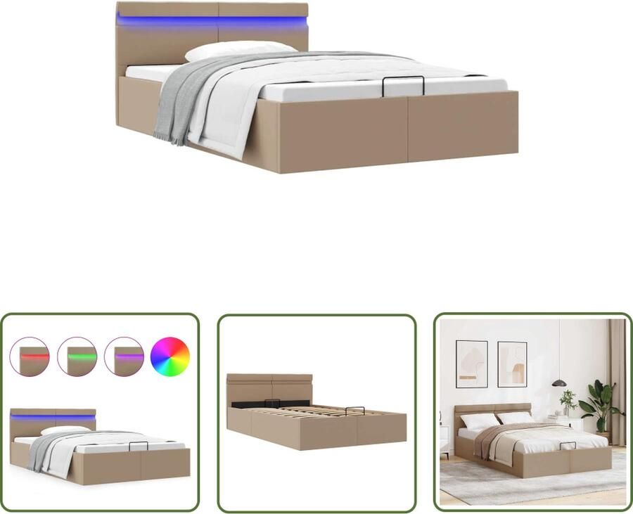 The Living Store Bedframe Cappuccino Kunstleer 120x200 cm met opbergvak hydraulisch gasveermechanisme en LED-strip 212x127x73 cm Kunstleder Bed Boxspring Bed Hoofdbord Bed Led Bed Opbergbed