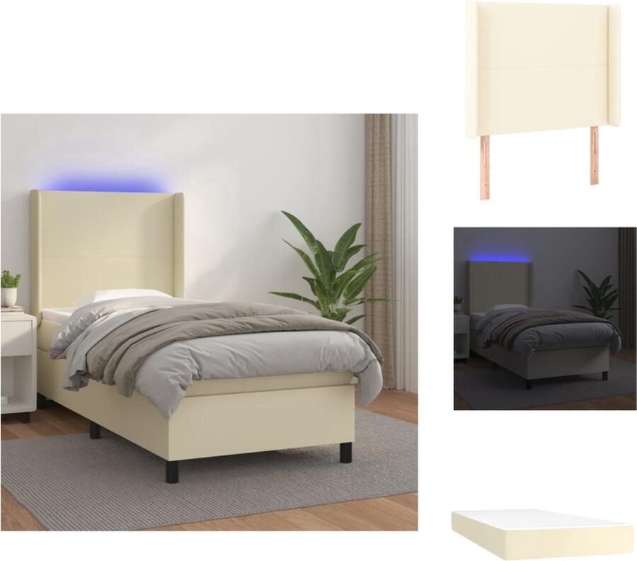 VidaXL Boxspring Bed LED 203x93x118 128 cm Crème Kunstleer Inclusief Matras en Topmatras Bed