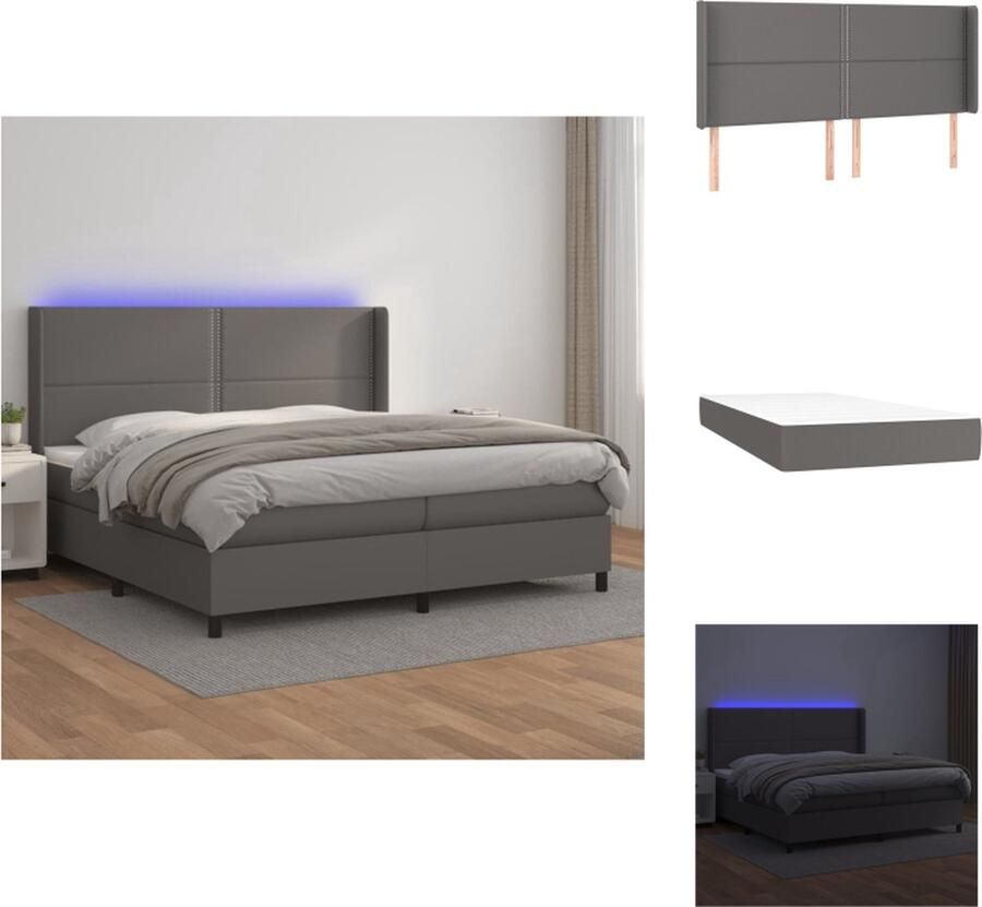 VidaXL Boxspring Bed grijs kunstleer pocketvering matras verstelbaar hoofdbord kleurrijke LED-verlichting huidvriendelijk topmatras Bed - Foto 3