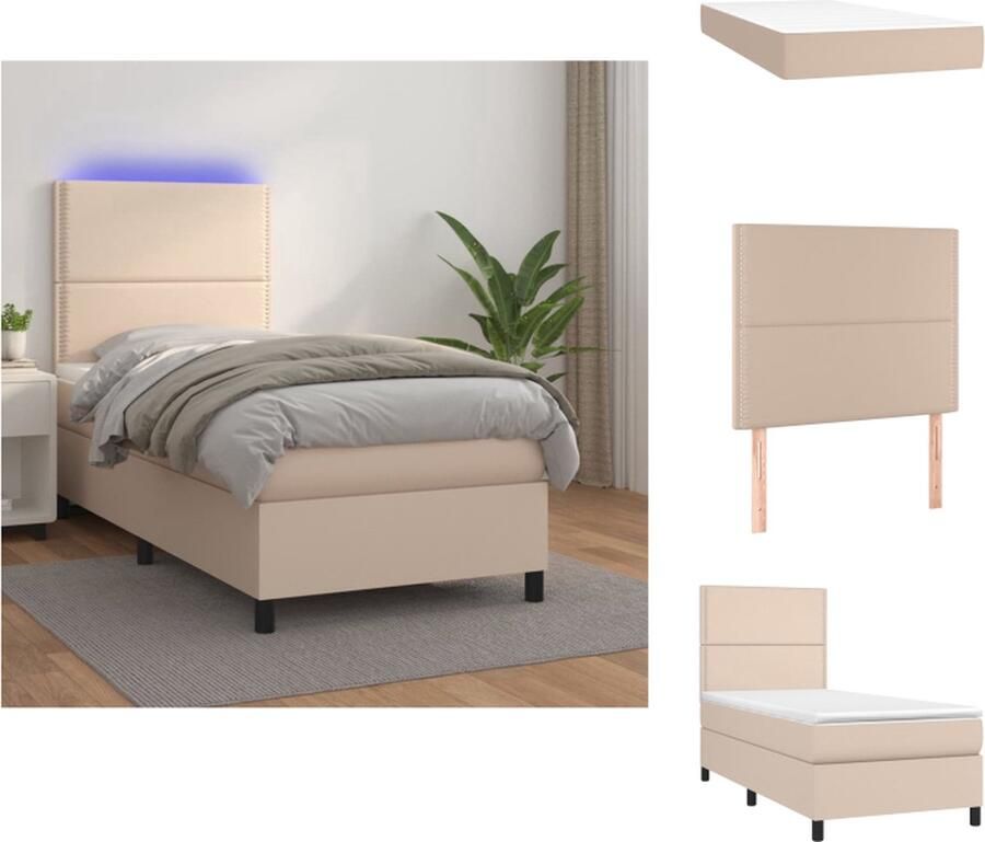 VidaXL Boxspring Boxsprings Bed Slaapmeubel Boxspring met matras en LED kunstleer cappuccinokleur 90x200 cm - Foto 4