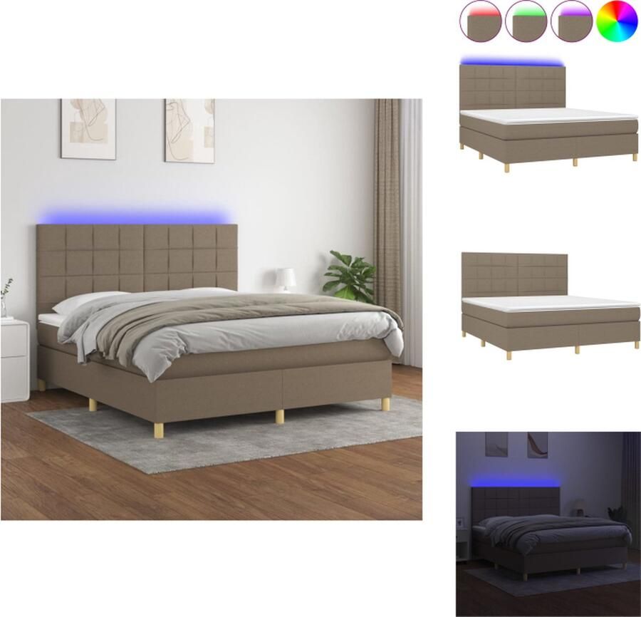 VidaXL Boxspring Boxsprings Bed Slaapmeubel Boxspring met matras en LED stof taupe 180x200 cm - Foto 2