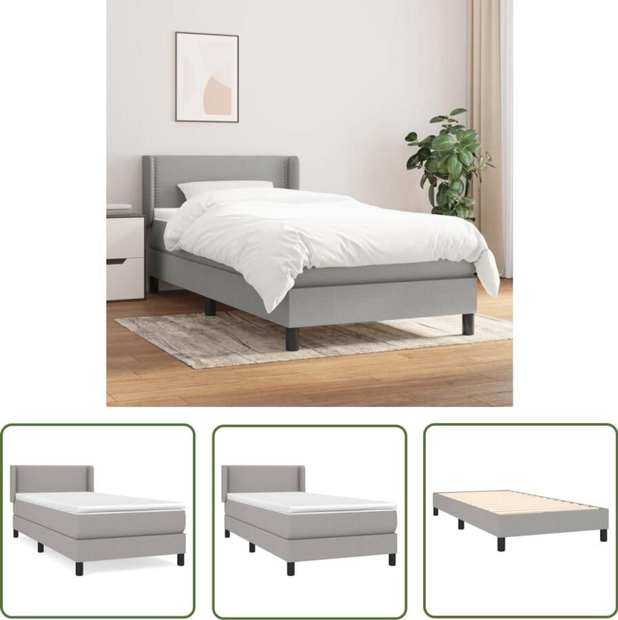 VidaXL Boxspring Bed Lichtgrijs 100x200 cm Boxspringbed Slaapcomfort Boxsprings Tweepersoonsbed Slaapkamerinrichting Bed Frame Hoofdbord Matras Overmatras