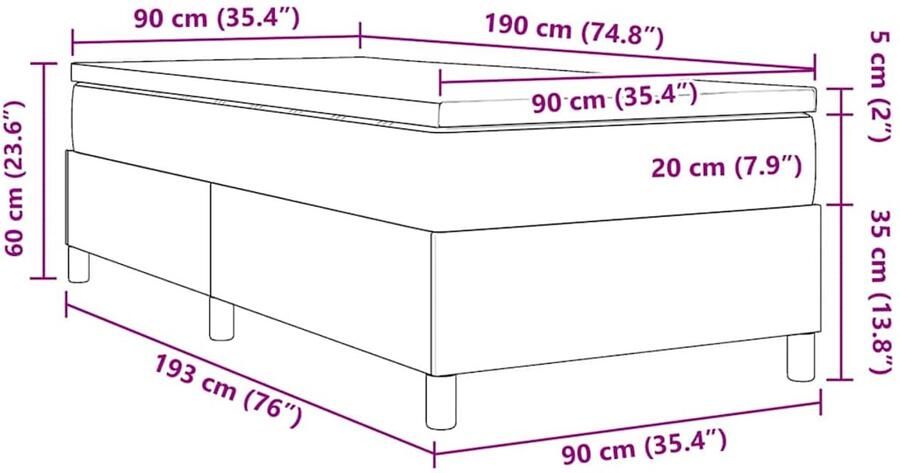 VidaXL Boxspring bed Blauw en Wit 193 x 90 x 60 cm Katoenen stof - Foto 2