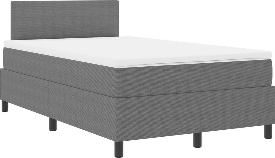 VidaXL Boxspring Bed met Matras & LED Lichtgrijs Kleine Dubbele Corduroy Stof