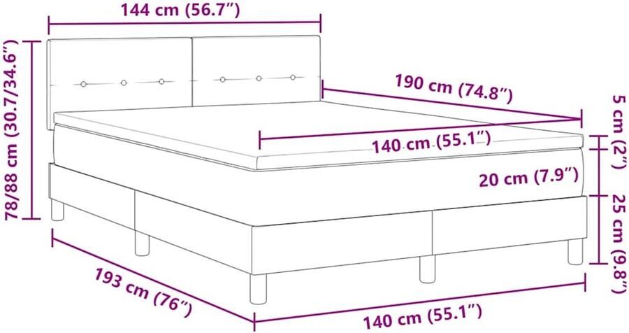 VidaXL Boxspring Bed Set van 4 Donkergrijs en wit Fluweel (100% polyester) - Foto 2