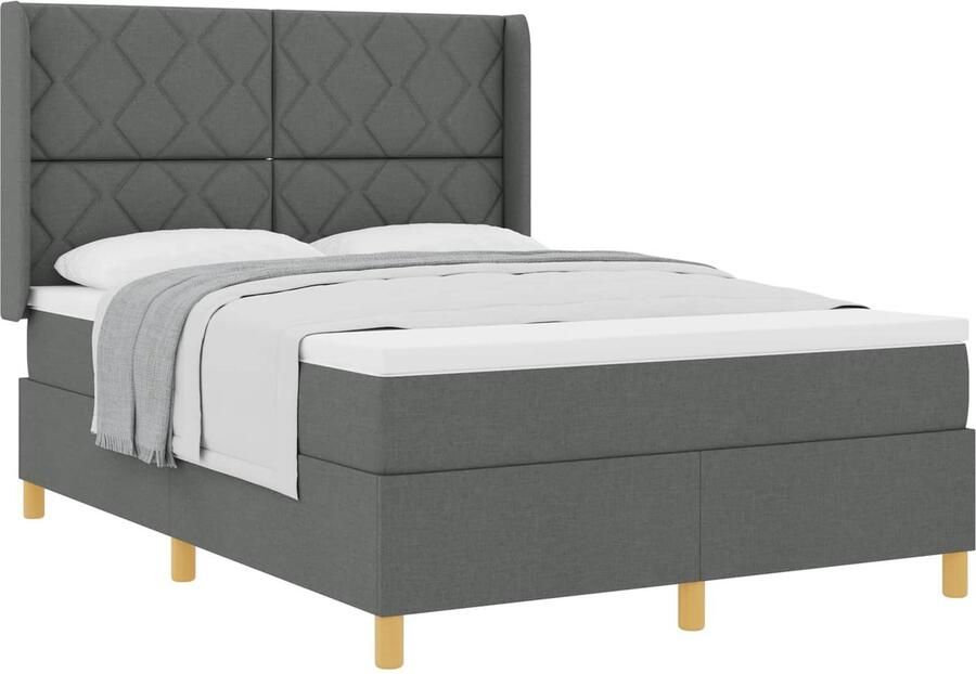 VidaXL Boxspring bed met hoofdeinde Donkergrijs 140 x 190 cm Stof - Foto 2