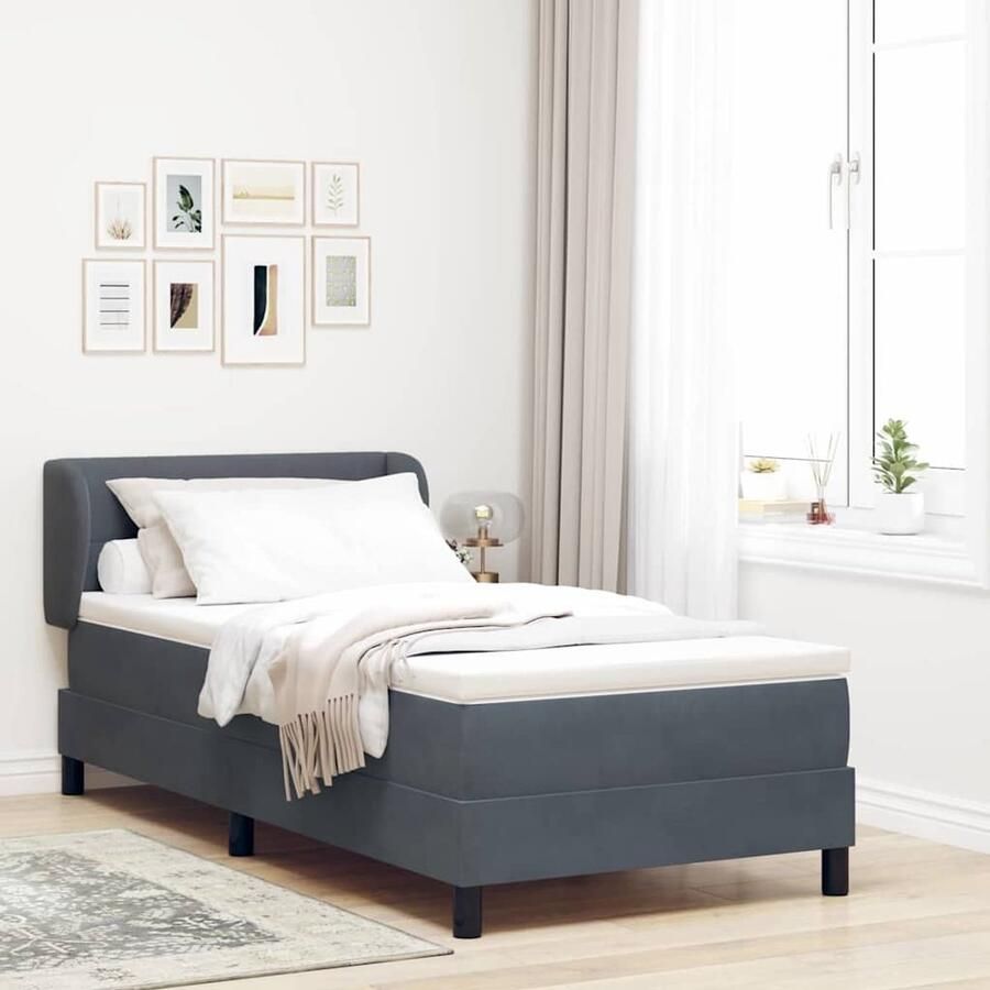 VidaXL Boxspring bed met hoofdeinde Donkergrijs 90 x 200 cm Fluweel - Foto 2