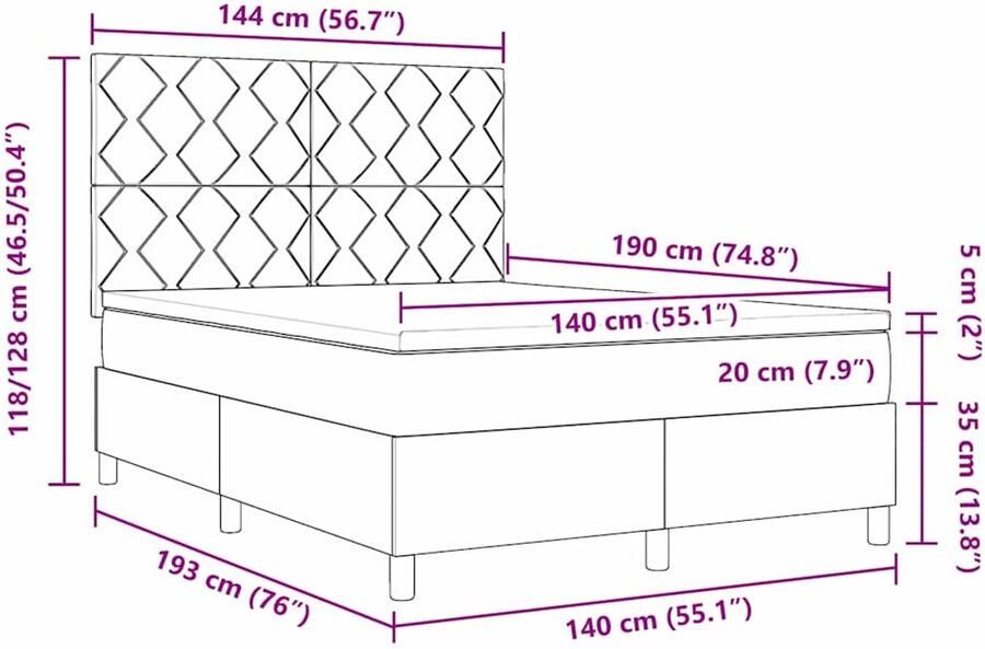 VidaXL Boxspring bed met hoofdeinde Donkergroen 140 x 190 cm Fluweel - Foto 4