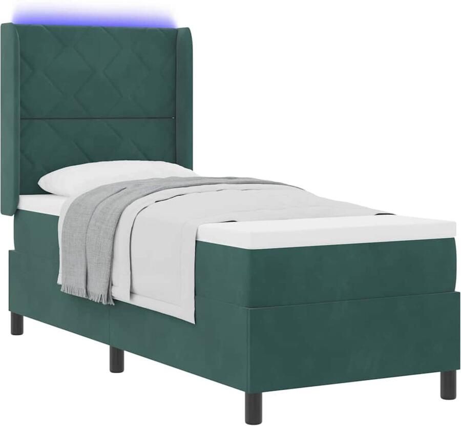VidaXL Boxspring bed met hoofdeinde Donkergroen 80 x 200 cm Fluweel - Foto 2
