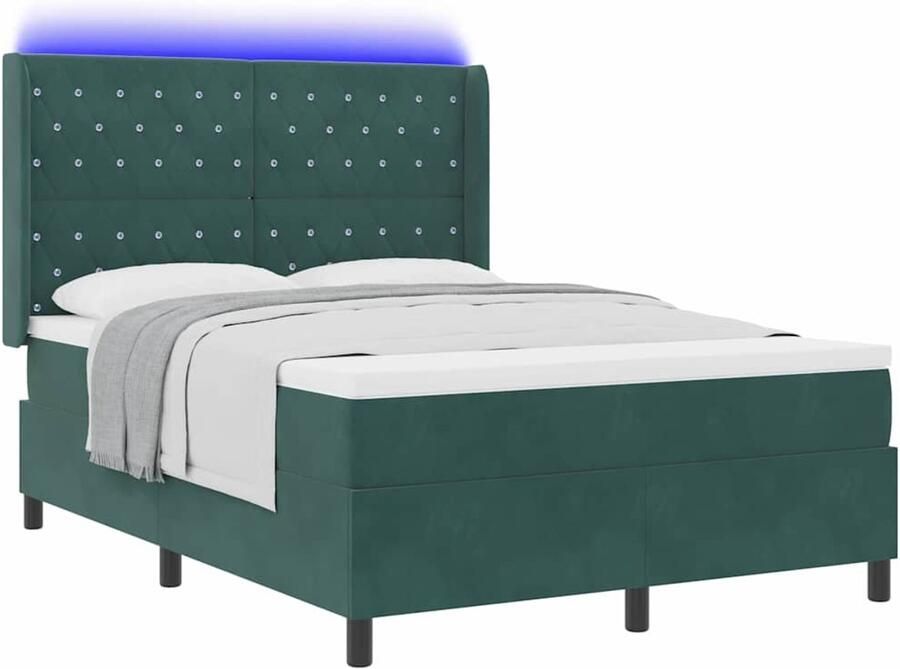 VidaXL Boxspring bed met hoofdeinde Donkergroen 140 x 200 cm Fluweel - Foto 3