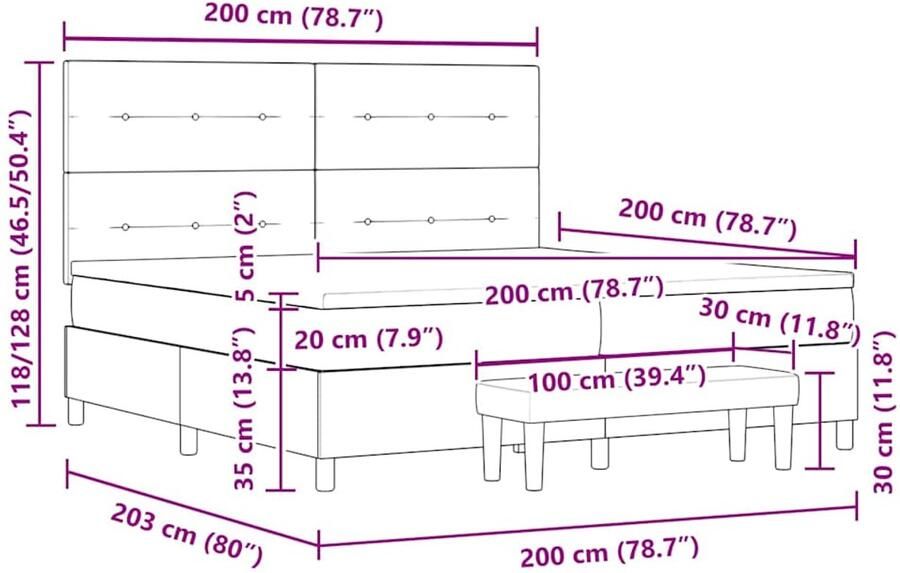 VidaXL Boxspring Bed met Matras & Bank Roze 200x200 cm Fluweel - Foto 2