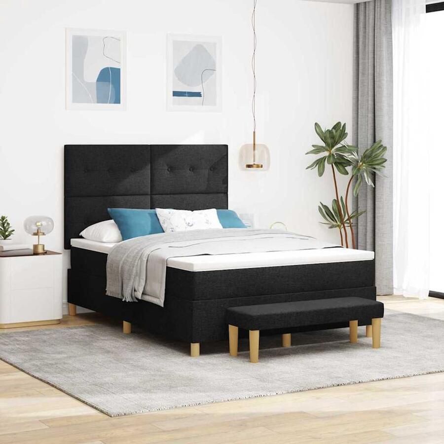VidaXL Boxspring bed met matras met hoofdeinde Zwart 160 x 200 cm Stof - Foto 2