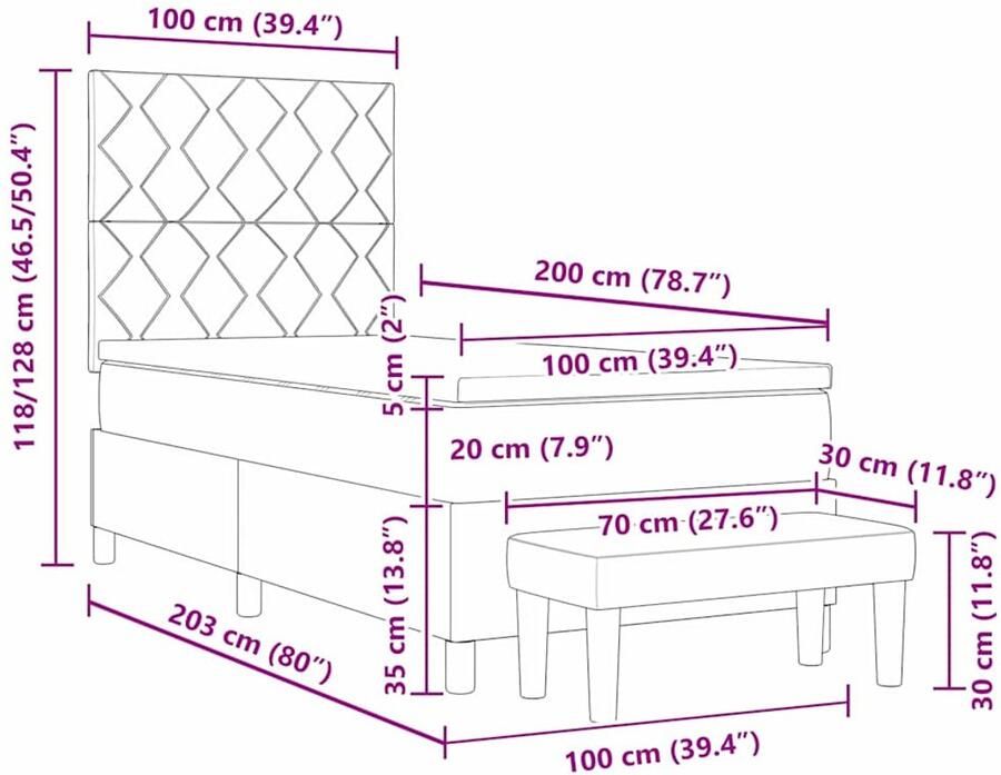 VidaXL Boxspringbed met matras en bank donkerbruin 100x200 cm stof - Foto 3