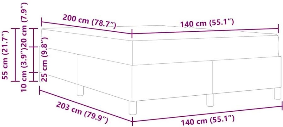 VidaXL Boxspring bed Donkergrijs en Wit en Donkergrijs 140 x 200 cm - Foto 2
