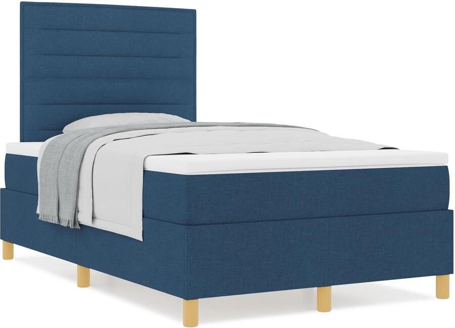 VidaXL Boxspring bed met matras met hoofdeinde Blauw 120 x 200 cm Stof - Foto 3