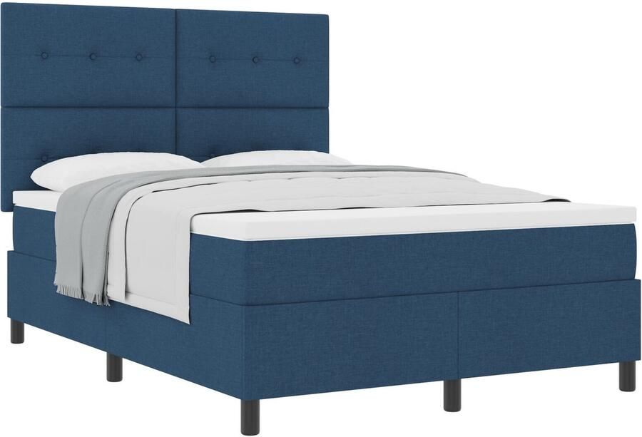 VidaXL Bed Frame met Matras Blauw Stof 140 x 190 cm Bedmatras - Foto 2