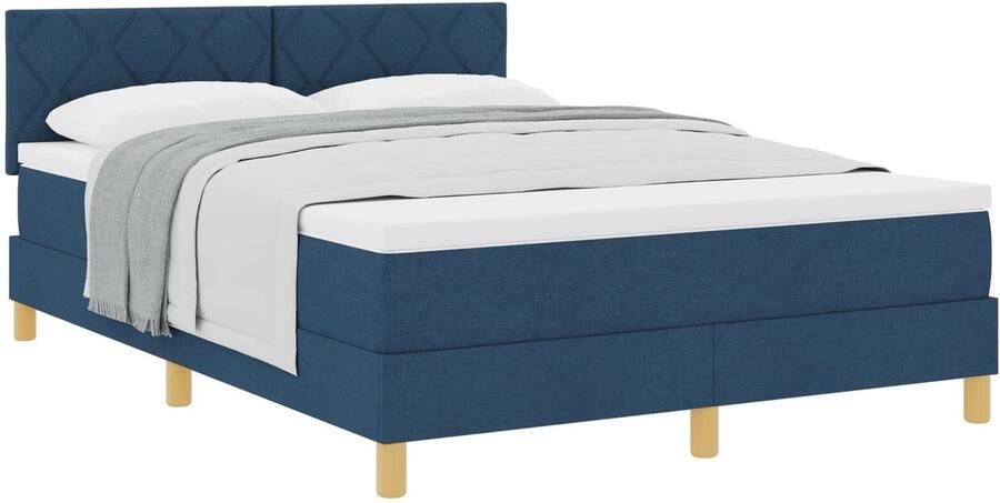 VidaXL Boxspring bed met matras met hoofdeinde Blauw 140 x 190 cm Stof - Foto 2