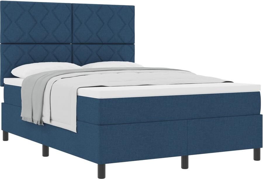 VidaXL Boxspring bed met matras met hoofdeinde Blauw 140 x 190 cm Stof - Foto 4