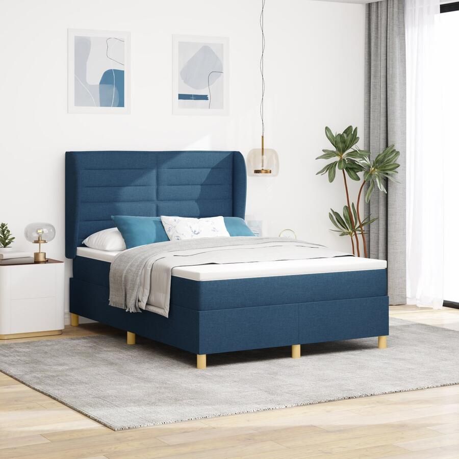 VidaXL Boxspring Bed met Matras Blauw 140x190 cm Stof