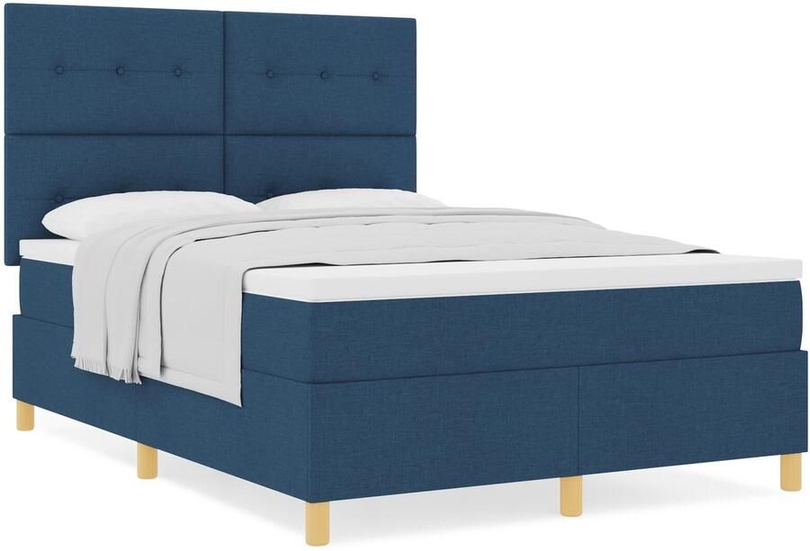 VidaXL Boxspring Bed met Matras Blauw 140x200 cm Stof - Foto 2