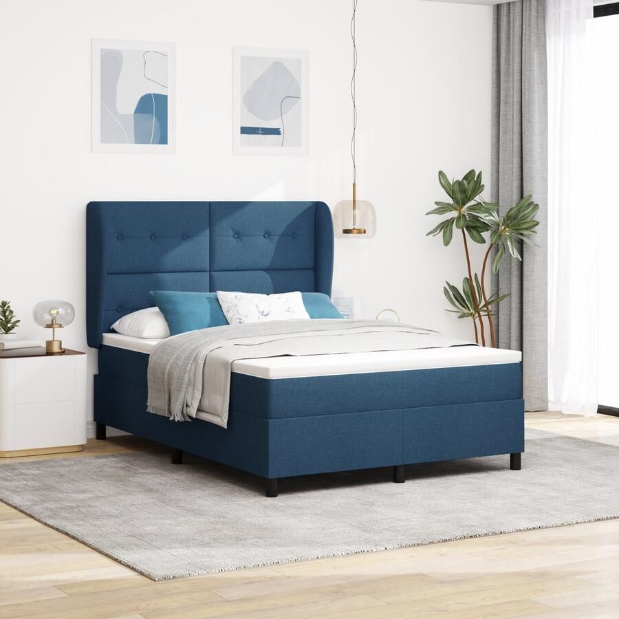 VidaXL Boxspring Bed met Matras Blauw 160x200 cm Stof