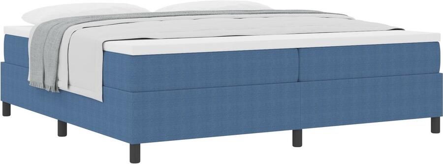 VidaXL Boxspring bed Blauw en Wit 203 x 200 x 60 cm Katoenen stof - Foto 2