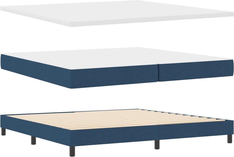 VidaXL Boxspringbed met Matras Crème 90x200 cm Stof Blauw 200 x 200 cm - Foto 3