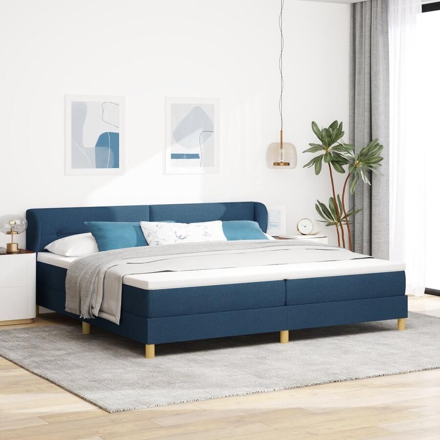 VidaXL Boxspringbed met Matras Crème 90x200 cm Stof Blauw 200 x 200 cm