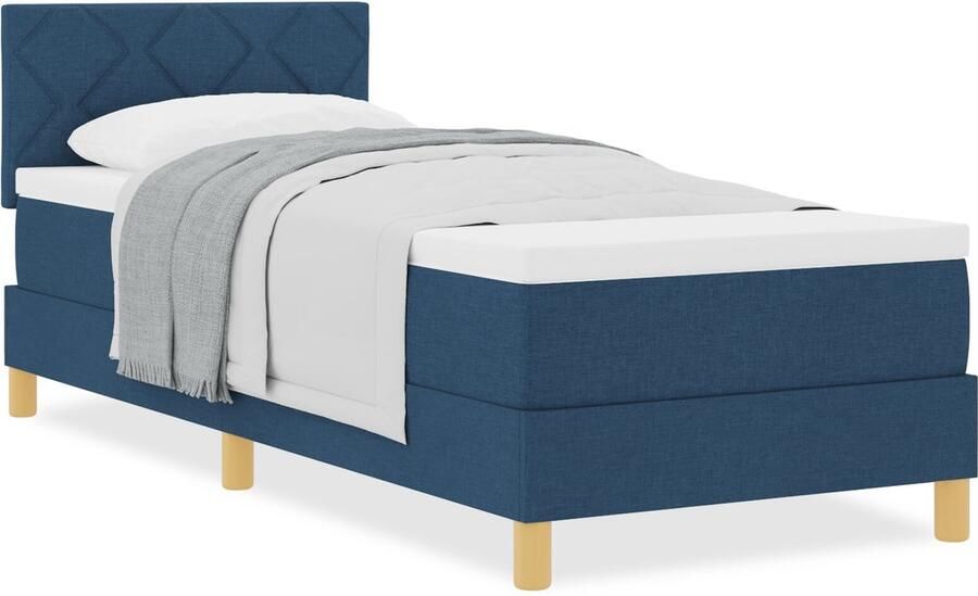 VidaXL Boxspringbed met matras met matras Blauw 80 x 200 cm Stof - Foto 2