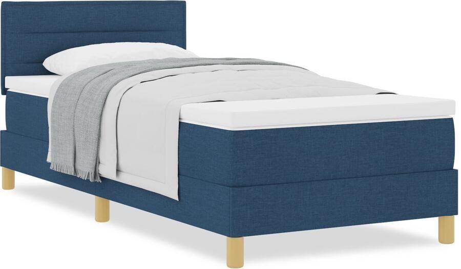 VidaXL Boxspring bed met matras met hoofdeinde Blauw 90 x 200 cm Stof - Foto 4