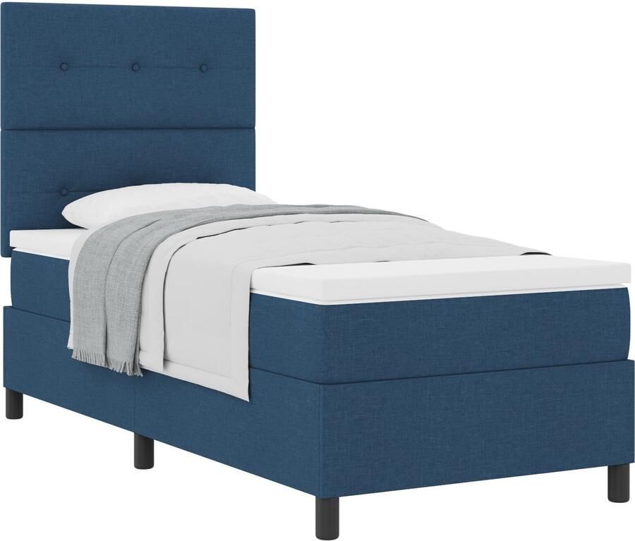VidaXL Boxspring bed met matras met hoofdeinde Blauw 100 x 200 cm Stof - Foto 6