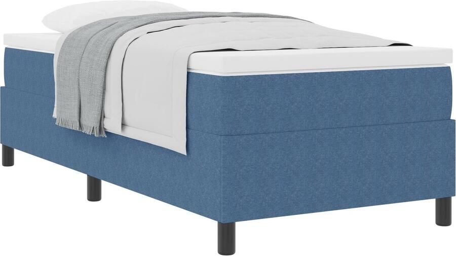 VidaXL Boxspring bed Blauw en Wit 203 x 100 x 60 cm Katoenen stof - Foto 3