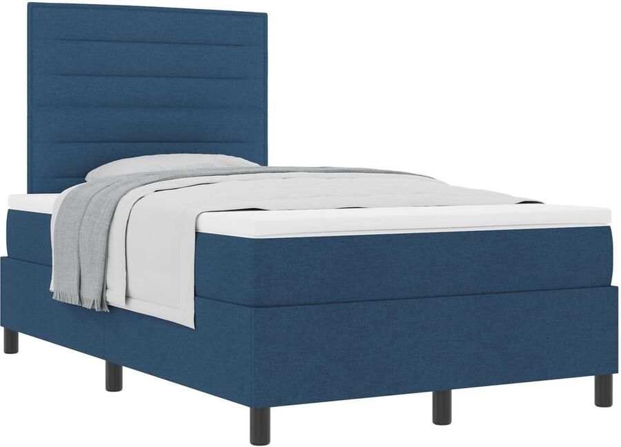 VidaXL Boxspring bed met matras met hoofdeinde Blauw 120 x 190 cm Stof - Foto 2