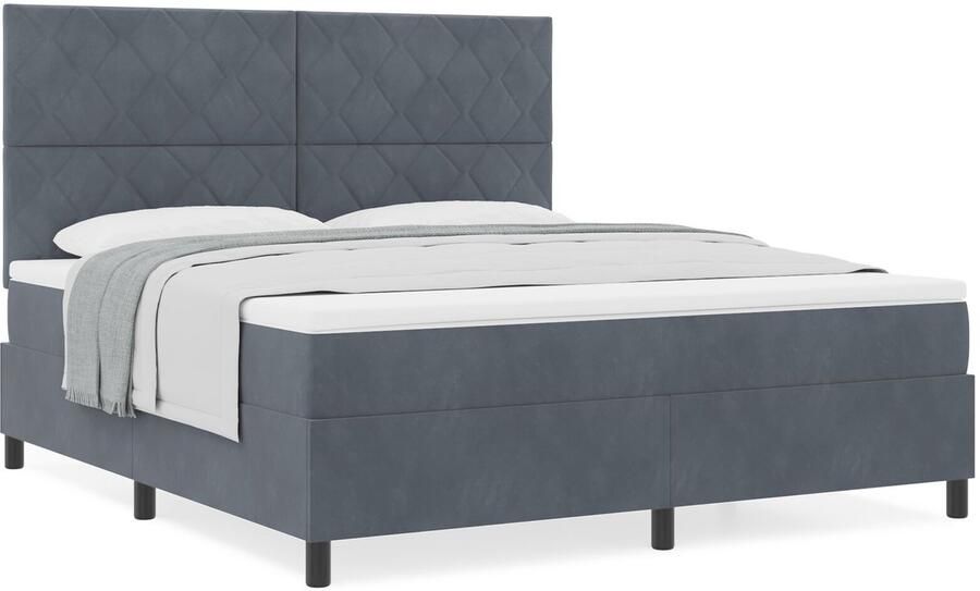VidaXL Boxspring bed met matras Donkergrijs 180 x 200 cm Fluweel - Foto 2