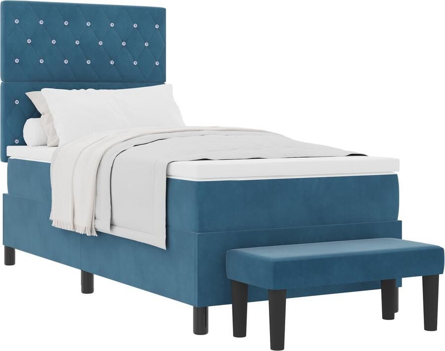 VidaXL Boxspringbed met matras & bank donkerblauw 100x200 cm fluweel