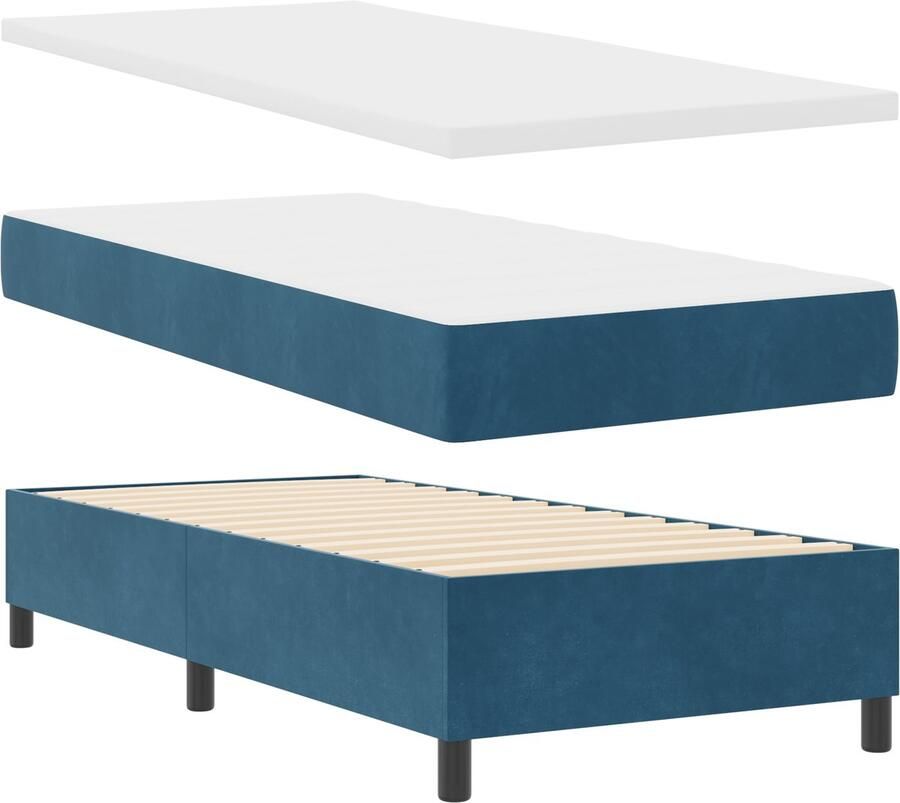 VidaXL Boxspring Bed met Matras & Bank Donkerblauw 90x200 cm Fluweel