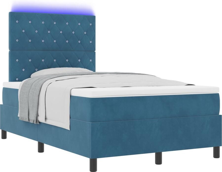 VidaXL Boxspring Bed met Matras & LED Donkerblauw 120x190 cm Fluweel