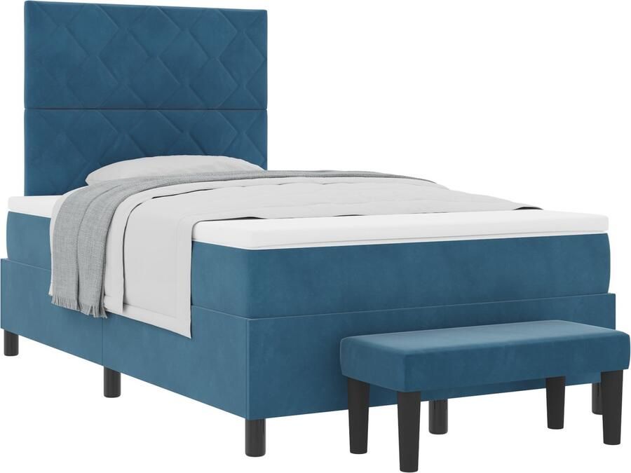 VidaXL Boxspring Bed met Matras & Bank Donkerblauw 120x200 cm Fluweel