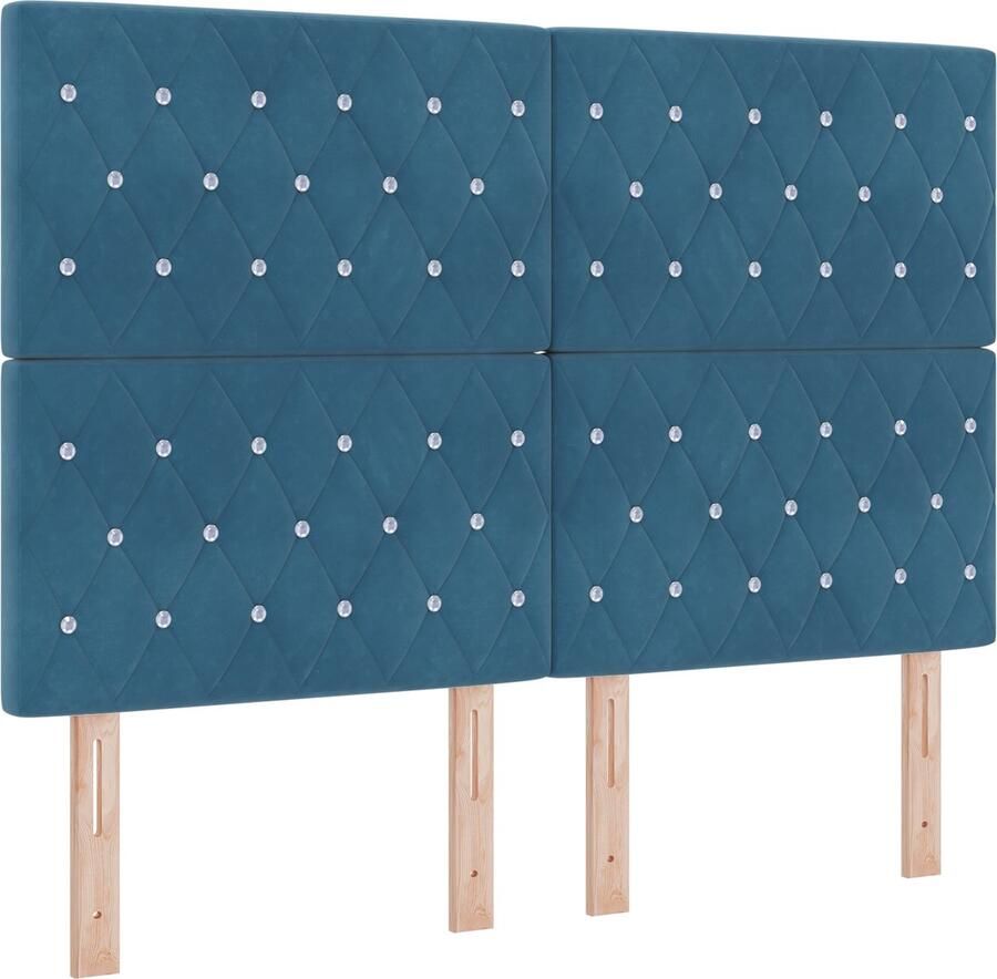 VidaXL Boxspringbed met Matras Zwart 100x200 cm Fluweel Donkerblauw - Foto 3