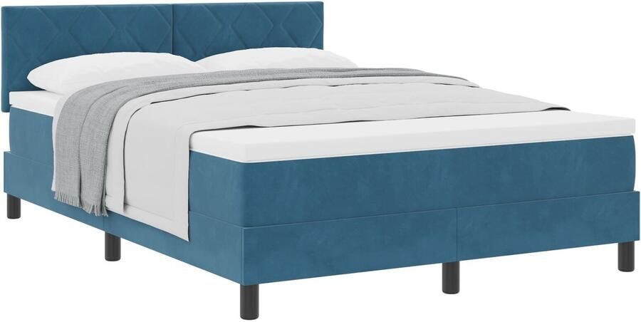 VidaXL Boxspring Bed met Matras Donkerblauw 140x190 cm Fluweel - Foto 2