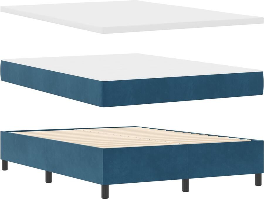 VidaXL Boxspring Bed met Matras & Bank Donkerblauw 160x200 cm Fluweel