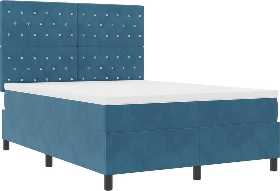 VidaXL LED Box Spring Bed met matras Donkerblauw 140 x 200 cm Fluweel - Foto 2
