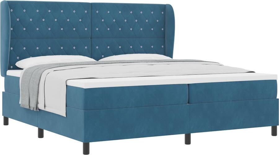 VidaXL Boxspring Bed met Matras & Bank Donkerblauw 200x200 cm Fluweel - Foto 3