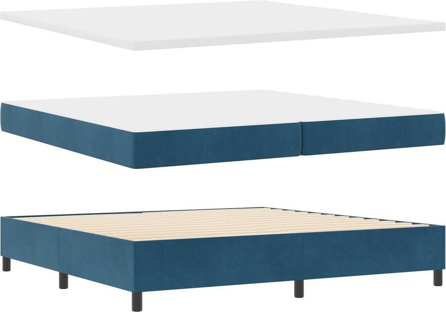 VidaXL Boxspring Bed met Matras & Bank Donkerblauw 200x200 cm Fluweel - Foto 4