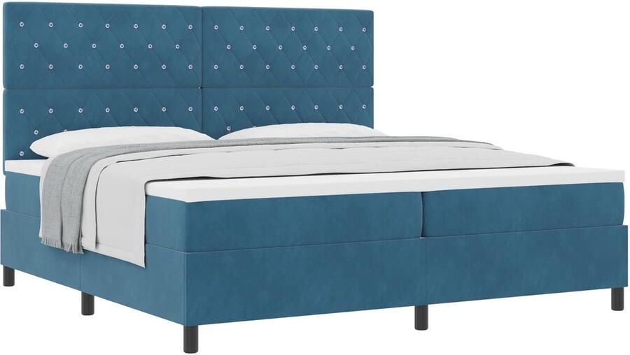 VidaXL Boxspring bed met matras Donkerblauw 200 x 200 cm Fluweel - Foto 3