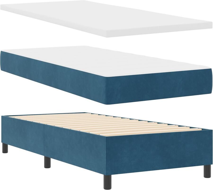 VidaXL Boxspring Bed met Matras & Bank Donkerblauw 100x200 cm Fluweel