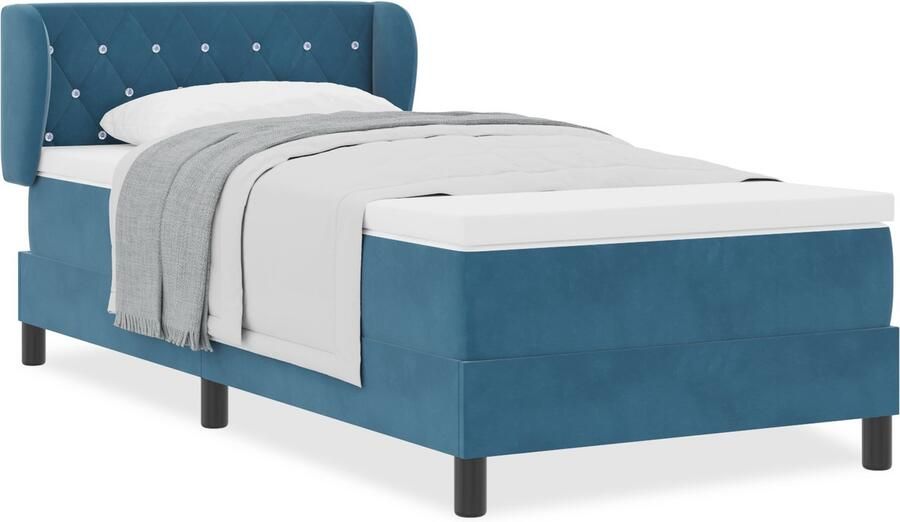 VidaXL Boxspring Bed met Matras Donkerblauw 90x190 cm Fluweel - Foto 2